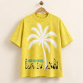 Yellow Oversized Palm Tree T-Shirt, Snow-Washed Cotton, Christian Streetwear
