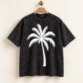 Washed Black Palm Tree T-Shirt, Oversized Graphic Tee with White Splatter Back