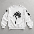 God Is Good Palm Tree Sweatshirt, Paint Splatter Sleeves, Christian Streetwear