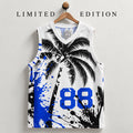 Limited Edition Basketball Jersey, Royal Blue Palm Tree Print, God Is Good (88)