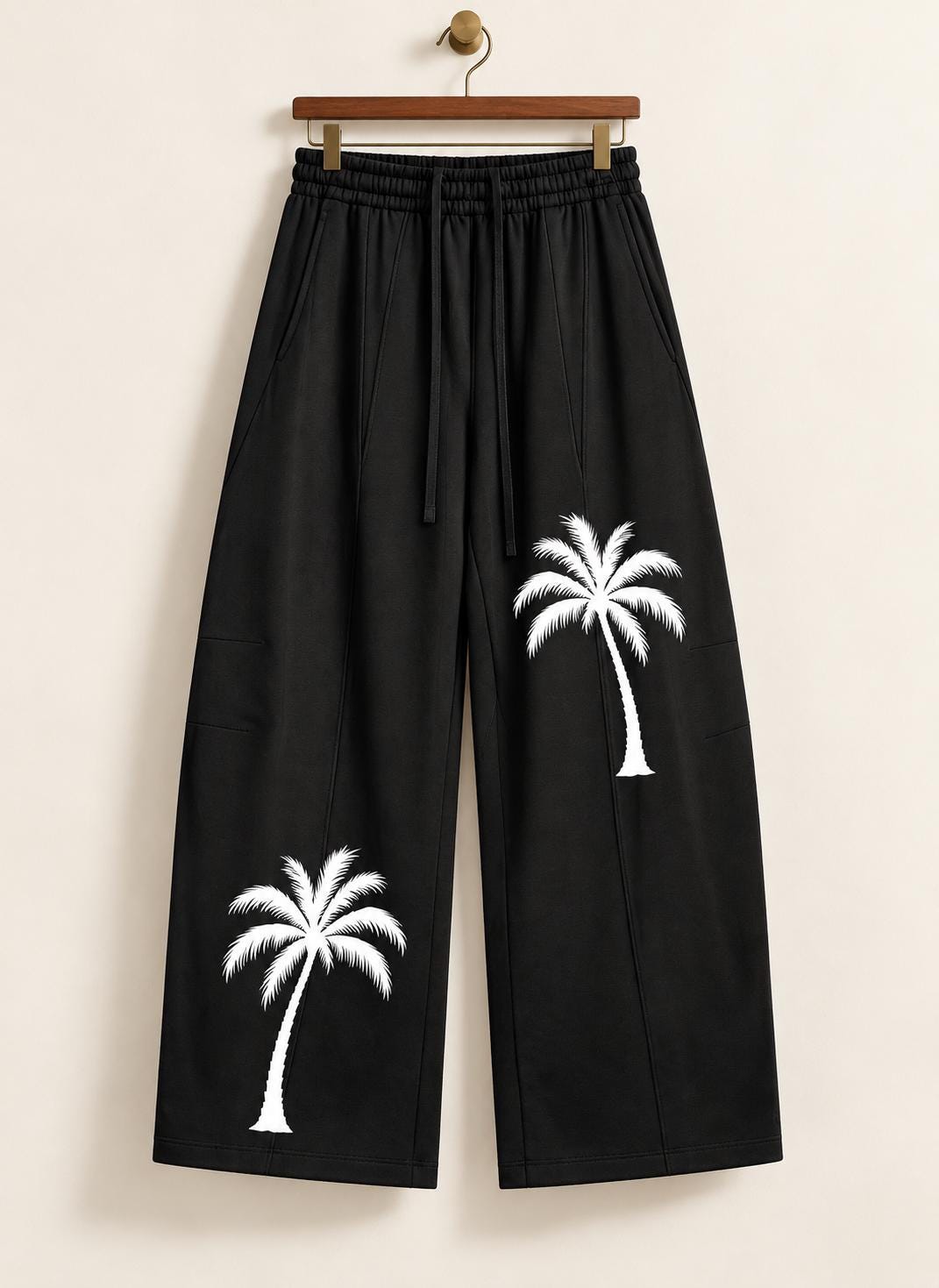 Black Palm Tree Sweatpants, White Splatter Wide Leg Pants, God Is Good Graphic Streetwear