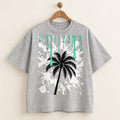 Oversized Palm Tree T-Shirt, Snow Washed Cotton, Mint Paint Drip Design (Unisex)