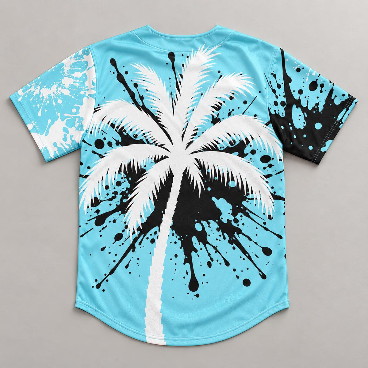 Limited Edition Teal Palm Tree Baseball Jersey, Paint Splatter Button-Up Shirt (Only 50 Worldwide)