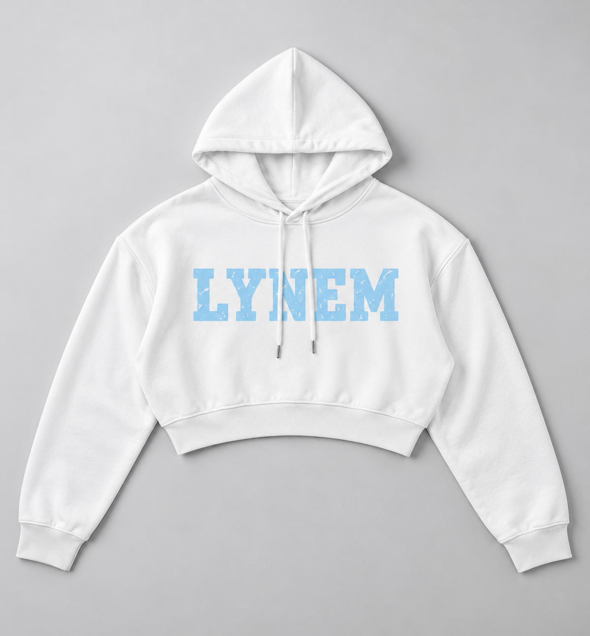 White Lynem Essential Cropped Hoodie / Baby Blue Print