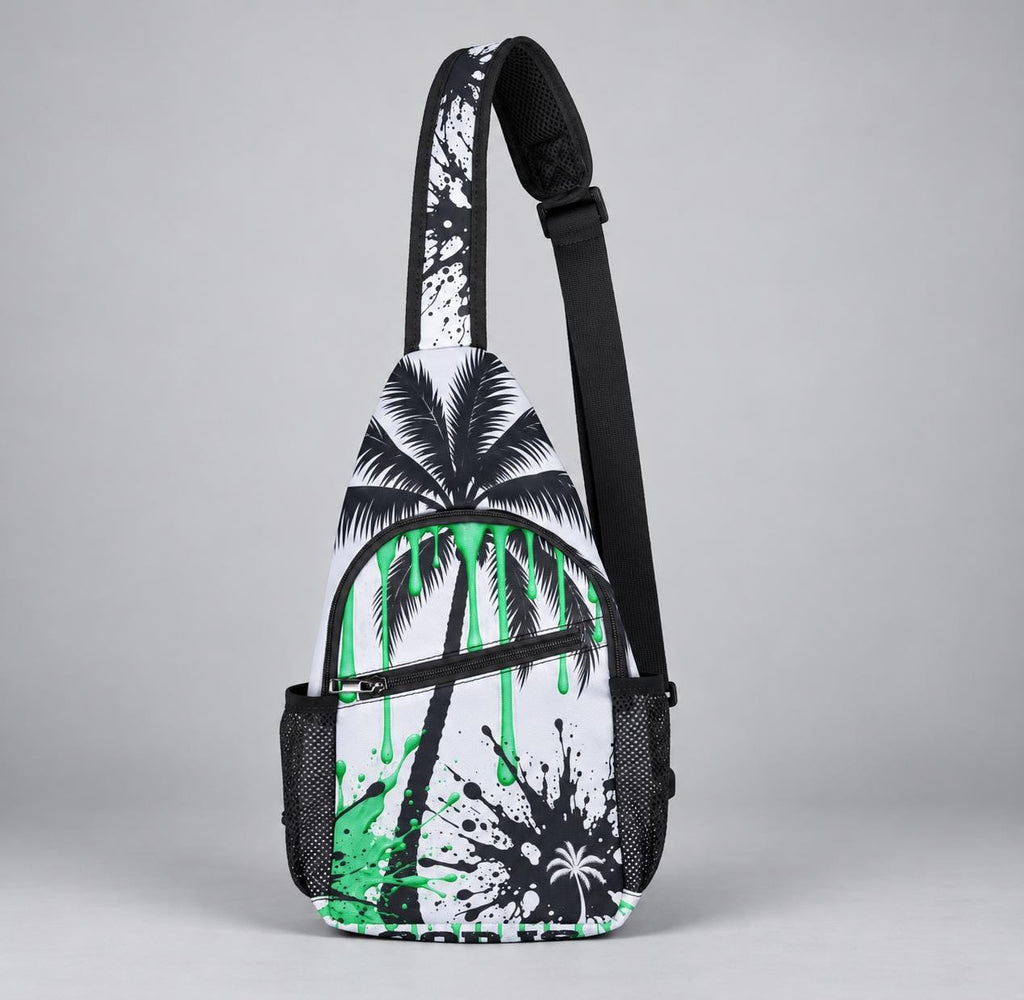 Mint Green Chest Bag | Tropical Palm Print Sling Pack