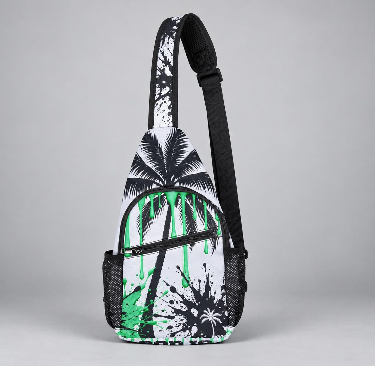 Mint Green Chest Bag | Tropical Palm Print Sling Pack