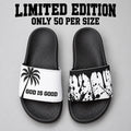 Limited Edition Palm Tree Drip Slides – Black & White Faith Streetwear
