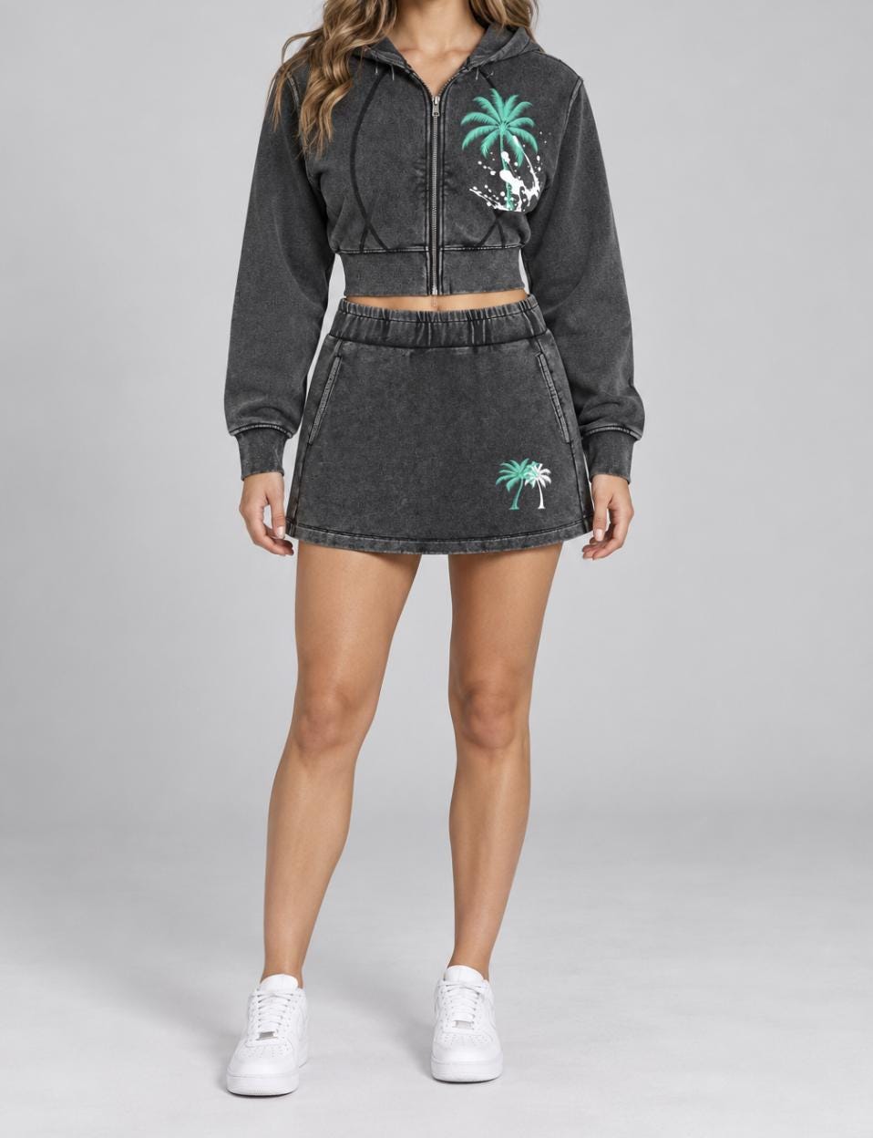 Washed Charcoal Cropped Hoodie, Palm Tree Paint Splash, Faith Streetwear
