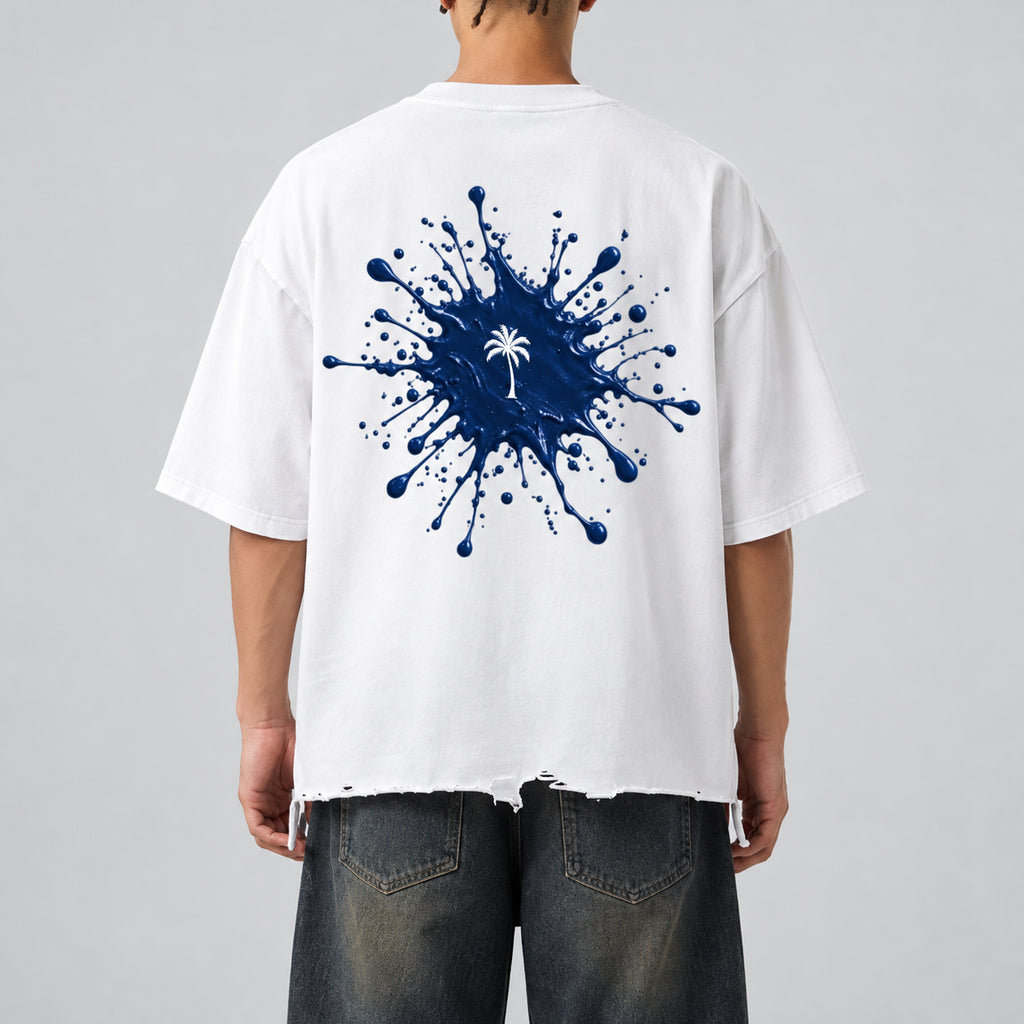 Navy Palm White Tee