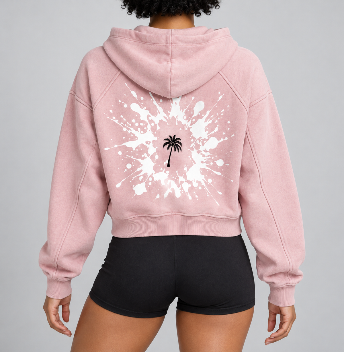 Lynem Snow Washed Cropped Hoodie Pink And Blue