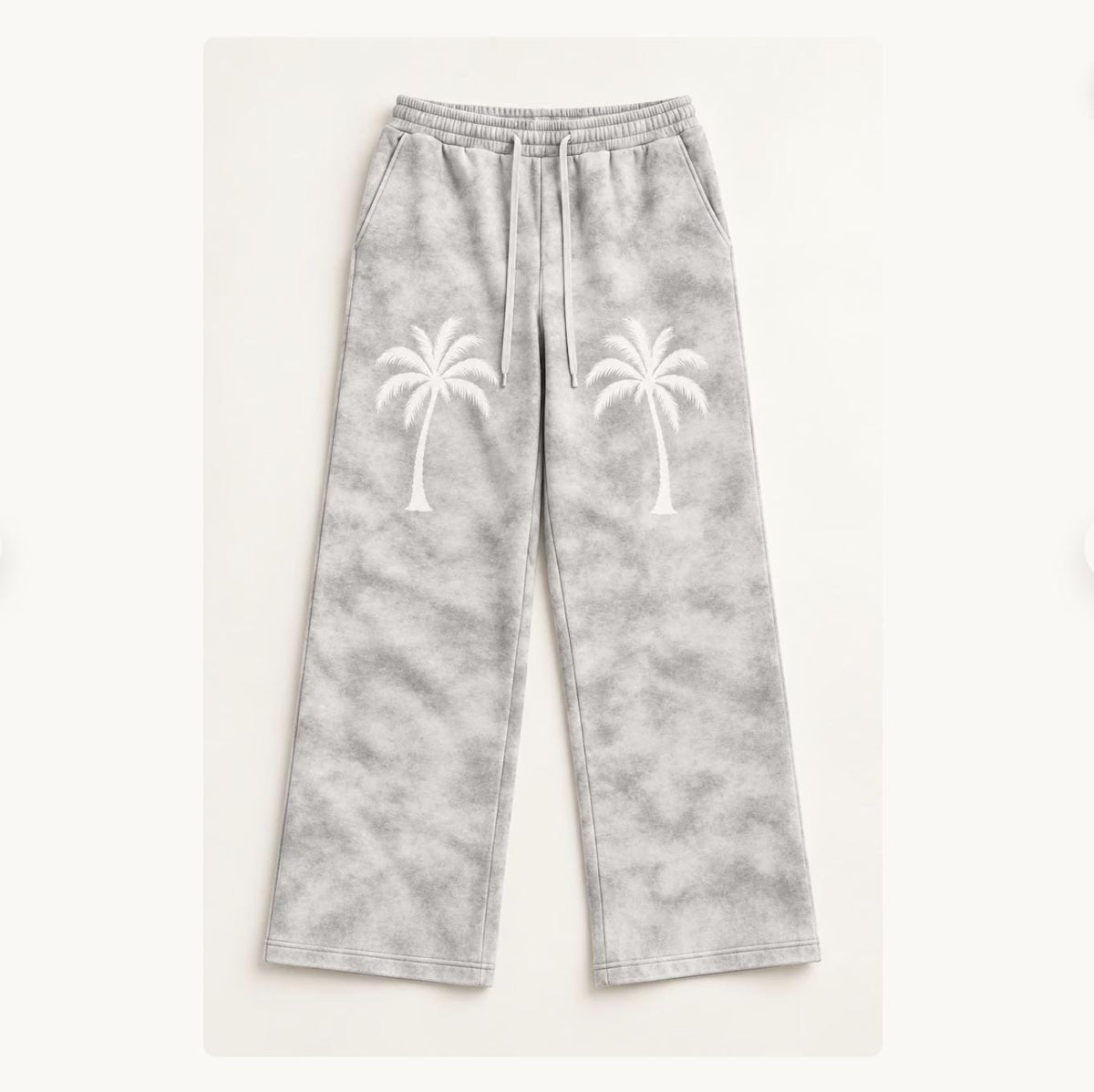 Dirty Washed Fleece Sweatpants: Palm Tree Print, Unisex Streetwear (410gsm)