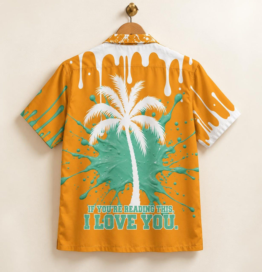 Limited Edition Palm Tree Shirt, Orange Mint Paint Splatter Camp Collar (20 Per Size)