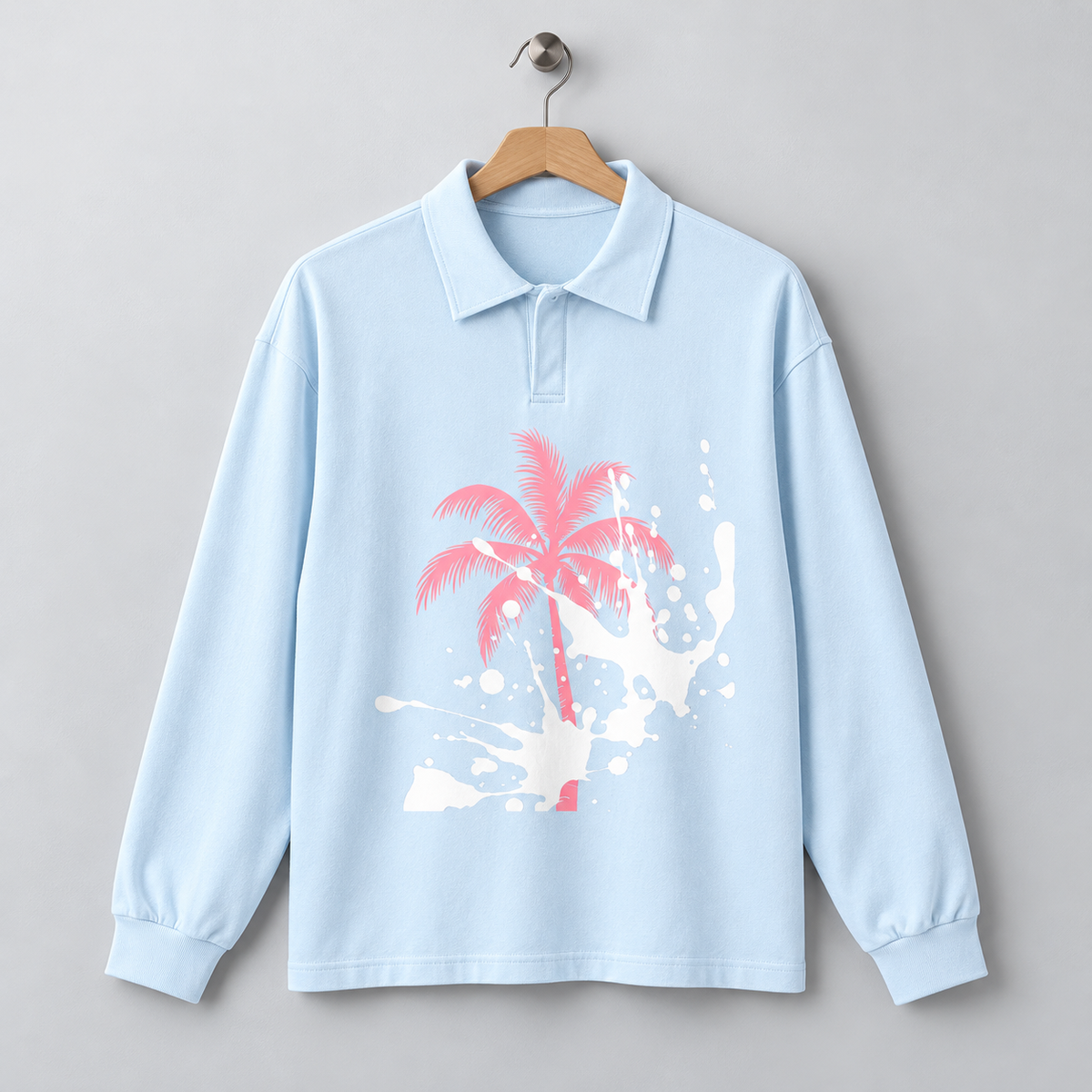 Pink Palm Women's Loose Long Sleeve Polo Shirt