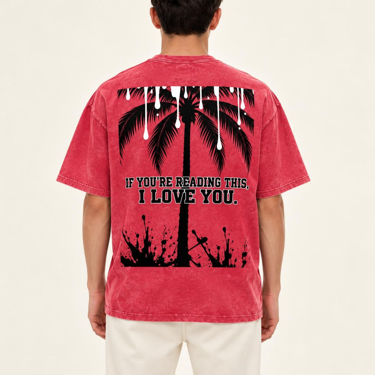 Washed Red Oversized T-Shirt, Palm Tree Graphic, Christian Streetwear (100% Cotton)
