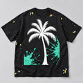 Black Oversized Palm Tree T-Shirt, God Is Good Graphic Tee, Teal Paint Splash Streetwear