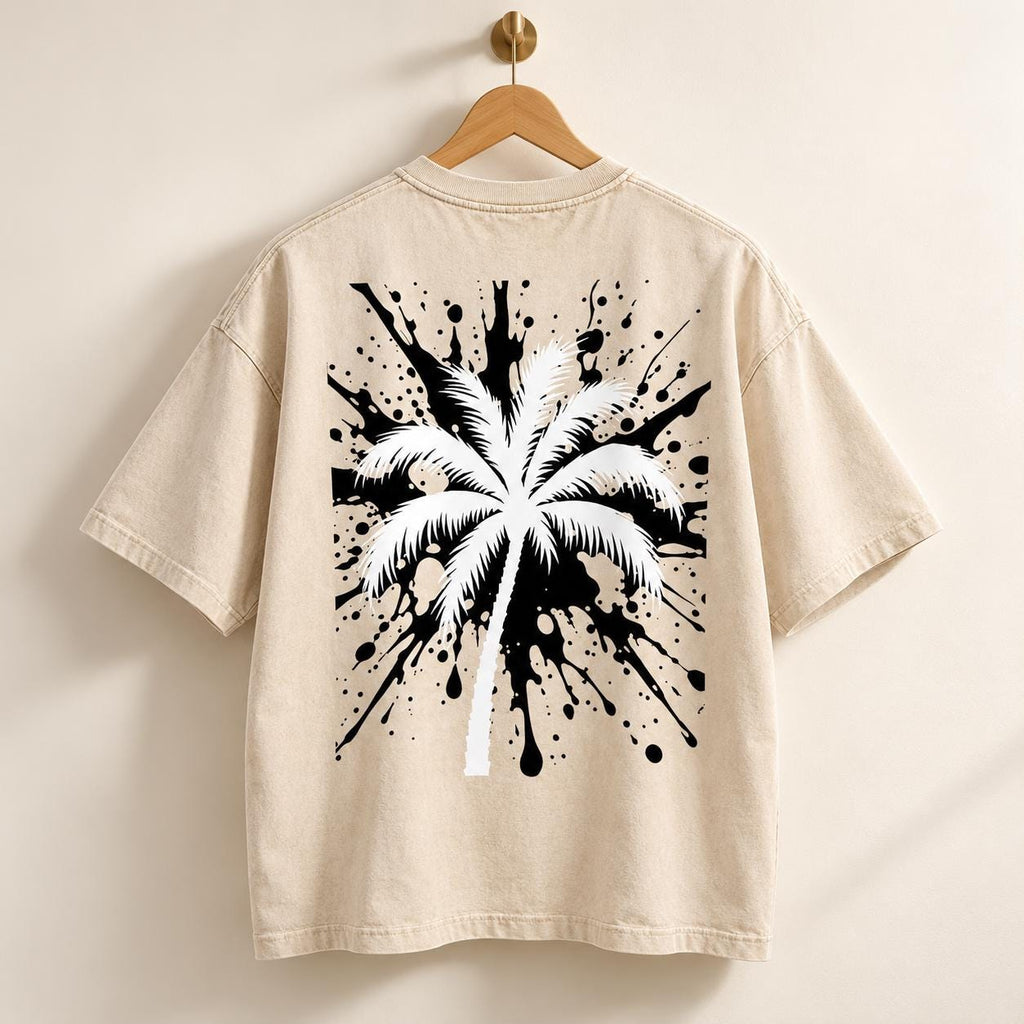 God Is Good Palm Tree Oversized Tee, Cream Splatter Back, Limited Edition