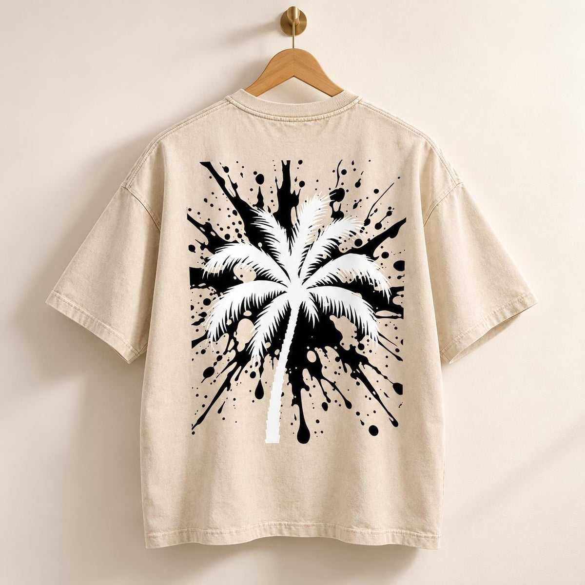 God Is Good Palm Tree Oversized Tee, Cream Splatter Back, Limited Edition