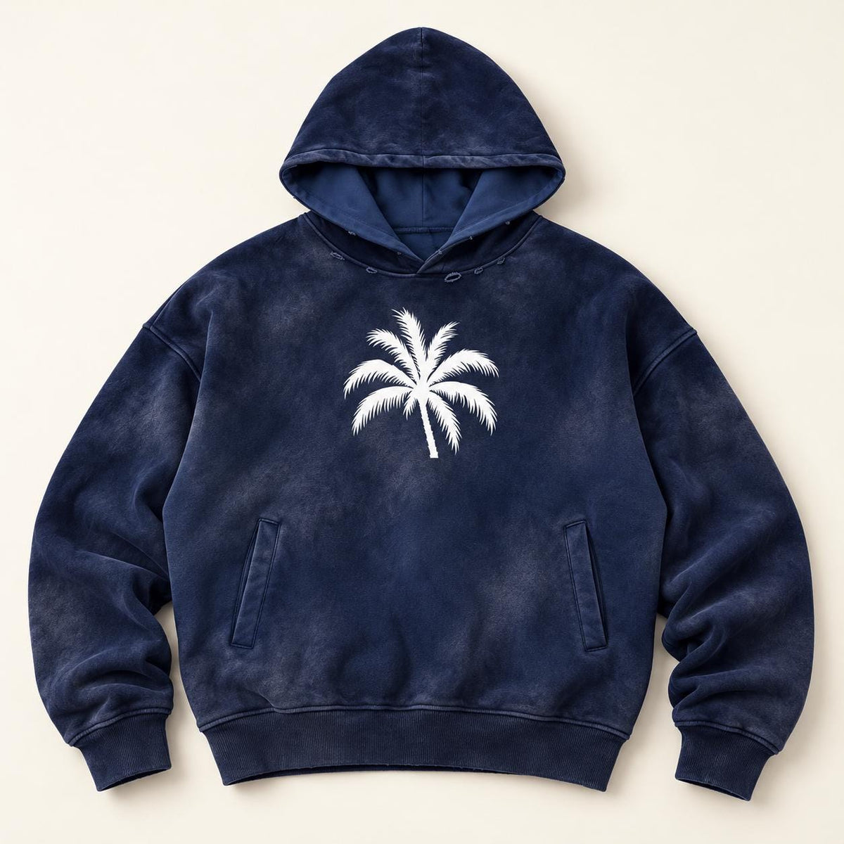 Washed Navy Palm Tree Hoodie, Christian Streetwear Sweatshirt, Oversized Pullover