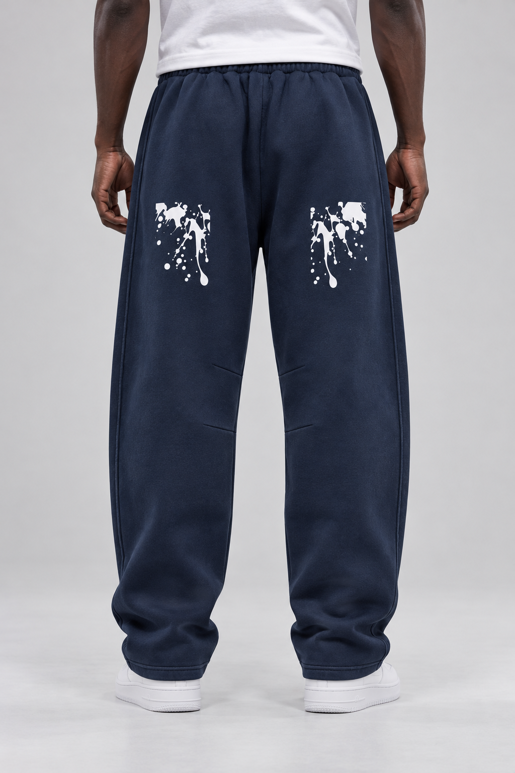 Navy Blue Palm Tree & Paint Splatter Relaxed Sweatpants