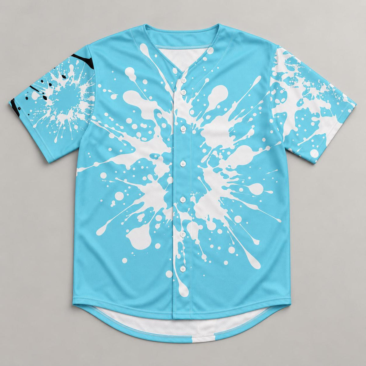 Limited Edition Teal Palm Tree Baseball Jersey, Paint Splatter Button-Up Shirt (Only 50 Worldwide)