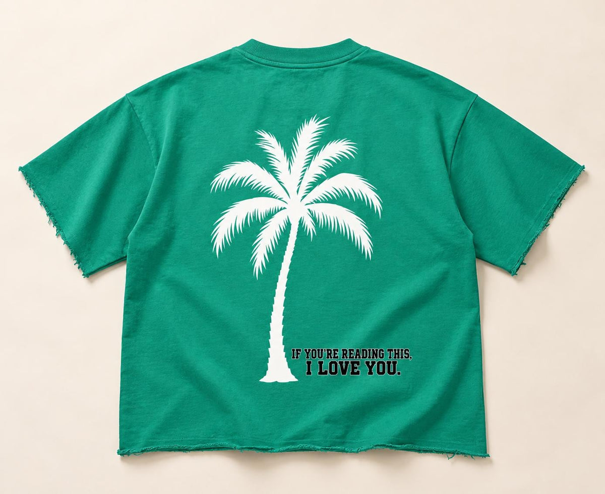 Green Oversized Palm Tree T-Shirt, Distressed "God Is Good" Lettering, Christian Streetwear