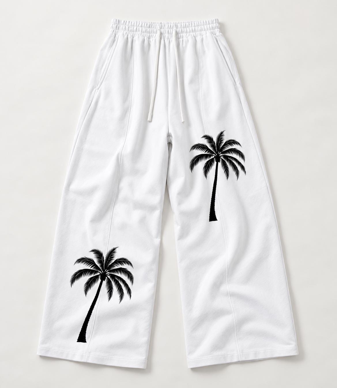 White Palm Tree Sweatpants, Black Splatter Wide Leg Pants, God Is Good Graphic Streetwear