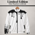 Black-White Paint Drip Bomber Jacket – Palm Tree, Faith Print (Limited Edition)