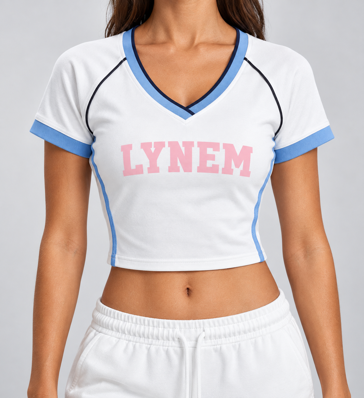 Lynem Contrast Trim V-Neck Crop T-Shirt