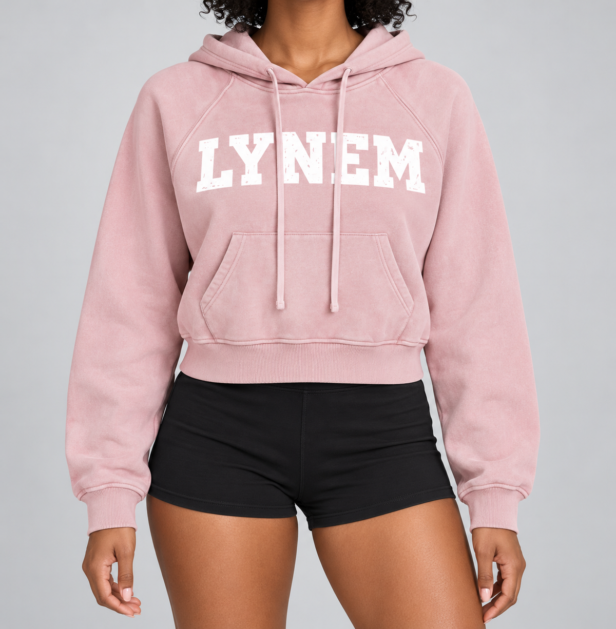 Lynem Snow Washed Cropped Hoodie Pink And Blue