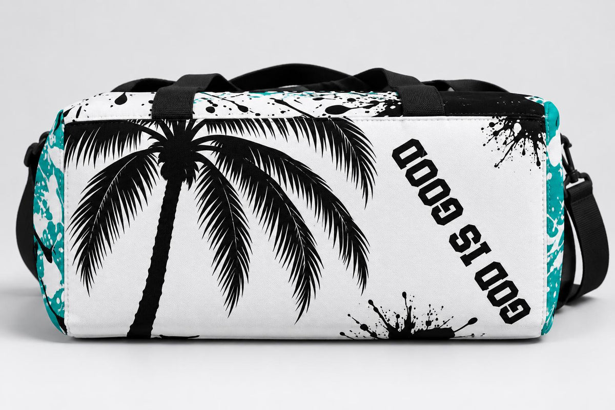 Limited Edition Teal Palm Tree Duffel Bag – Paint Splatter, Faith-Inspired Gym Bag