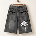 Washed Black Denim Bermuda Shorts, Palm Tree Paint Drip Graphics, God Is Good