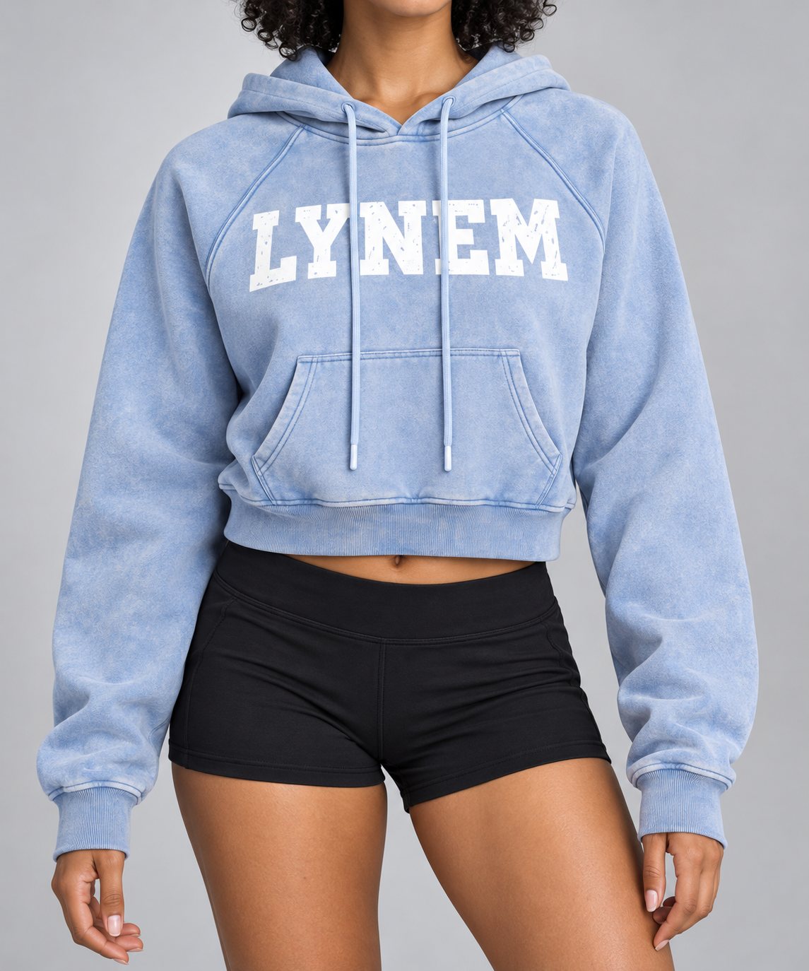 Lynem Snow Washed Cropped Hoodie Pink And Blue