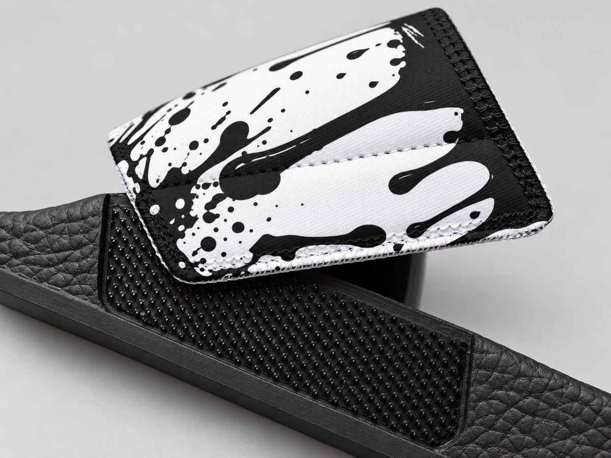 Limited Edition Palm Tree Drip Slides – Black & White Faith Streetwear