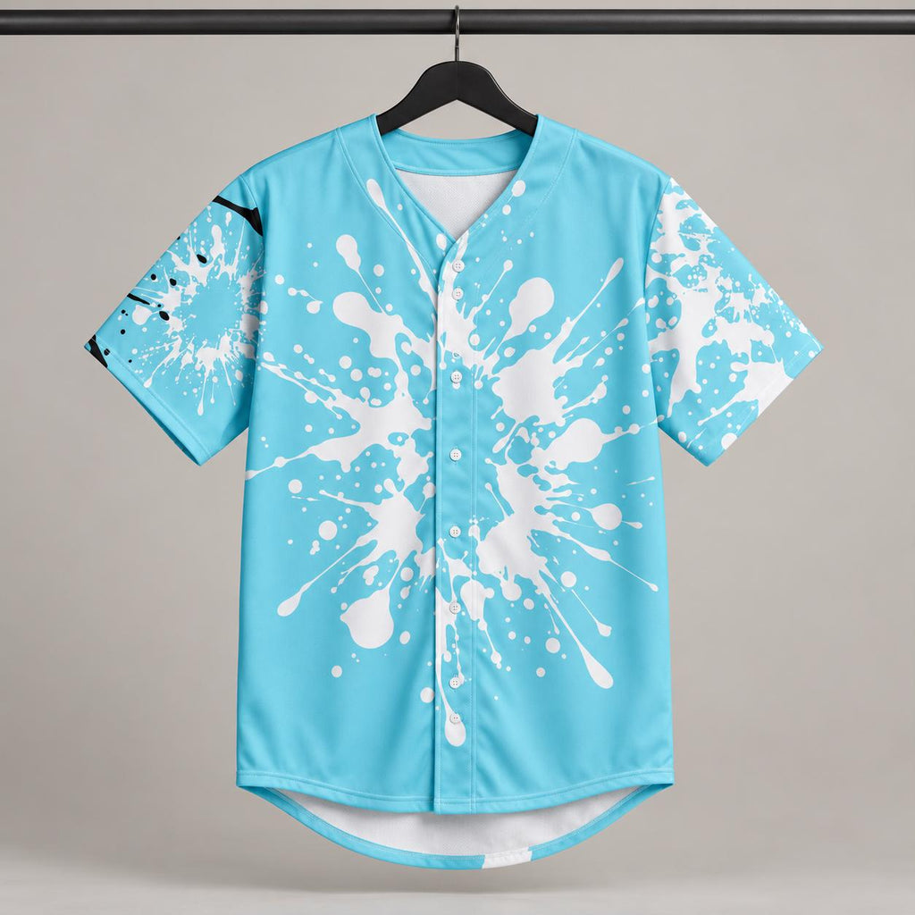 Limited Edition Teal Palm Tree Baseball Jersey, Paint Splatter Button-Up Shirt (Only 50 Worldwide)