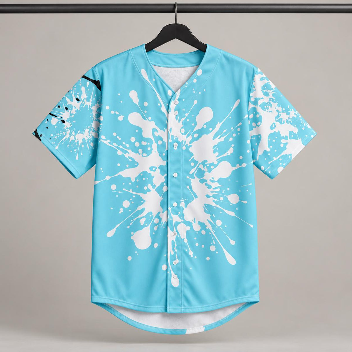 Limited Edition Teal Palm Tree Baseball Jersey, Paint Splatter Button-Up Shirt (Only 50 Worldwide)