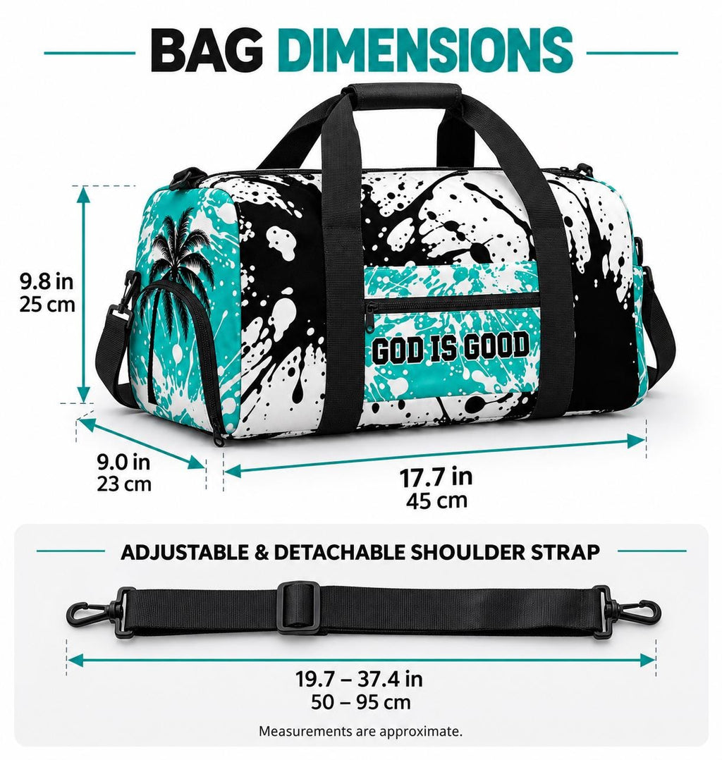 Limited Edition Teal Palm Tree Duffel Bag – Paint Splatter, Faith-Inspired Gym Bag