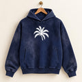 Washed Navy Palm Tree Hoodie, Christian Streetwear Sweatshirt, Oversized Pullover