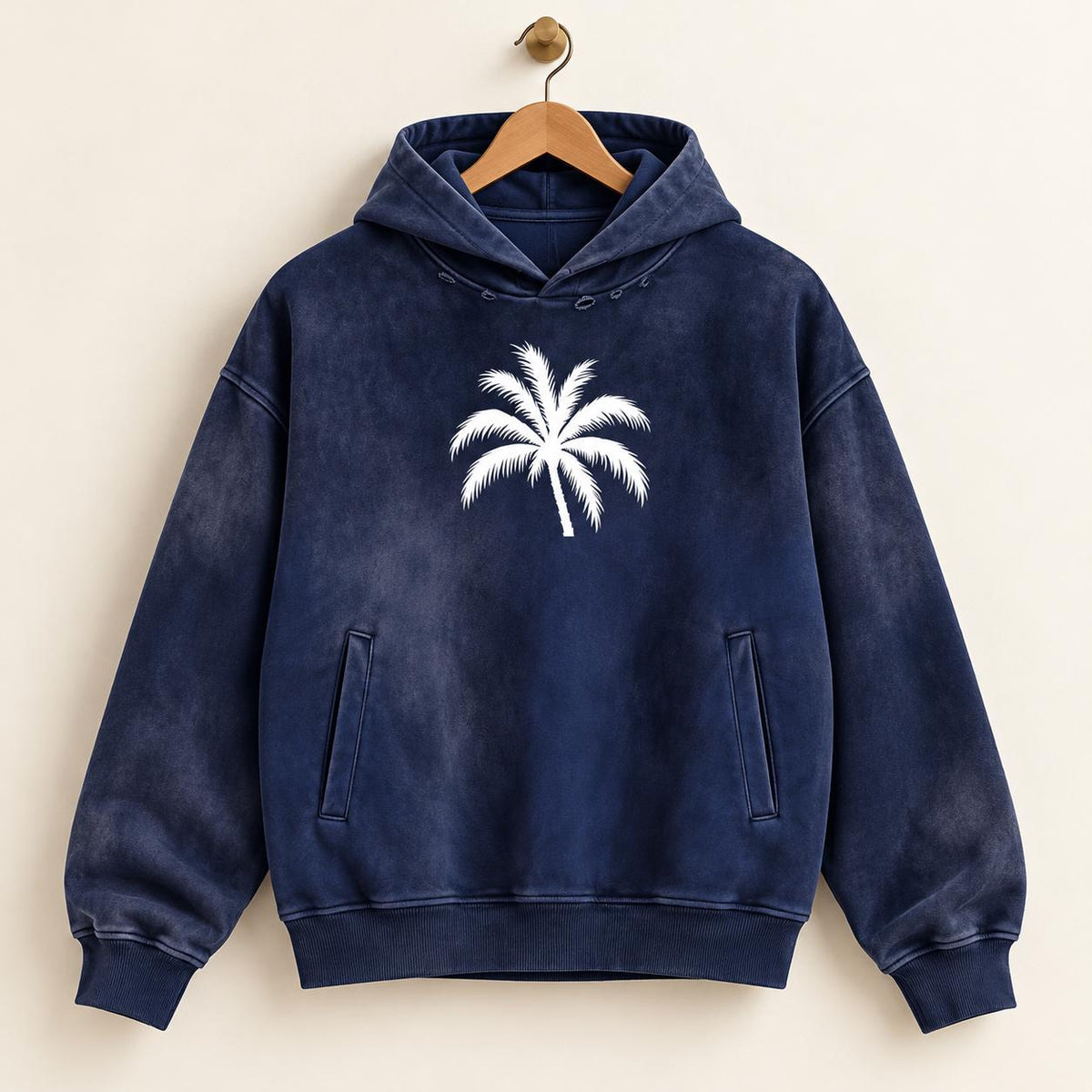 Washed Navy Palm Tree Hoodie, Christian Streetwear Sweatshirt, Oversized Pullover
