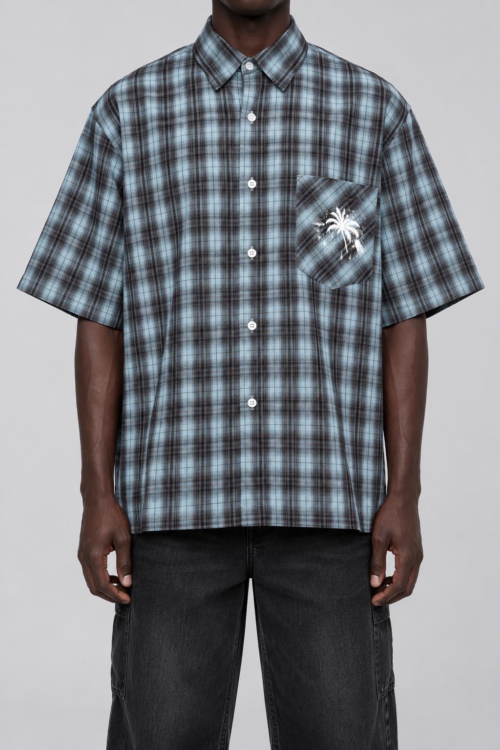 God Is Good Plaid Button-Up Shirt, Palm Tree Graphic, Oversized Streetwear