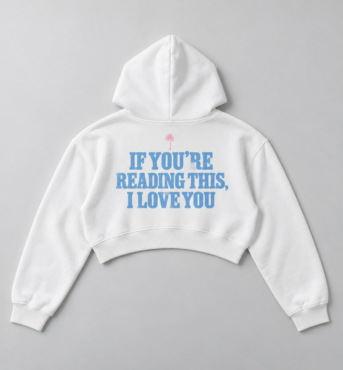 White Lynem Essential Cropped Hoodie / Baby Blue Print