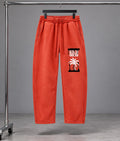 God Is Good Red Orange Sweatpants, Palm Tree Graphic Pants, Relaxed Wide Leg Streetwear