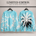 Limited Edition Teal Palm Tree Sweatshirt, White & Black Paint Splatter Crewneck, Only 50 Worldwide