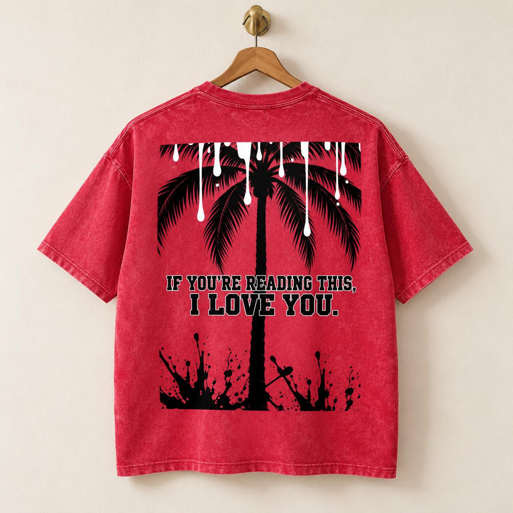 Washed Red Oversized T-Shirt, Palm Tree Graphic, Christian Streetwear (100% Cotton)