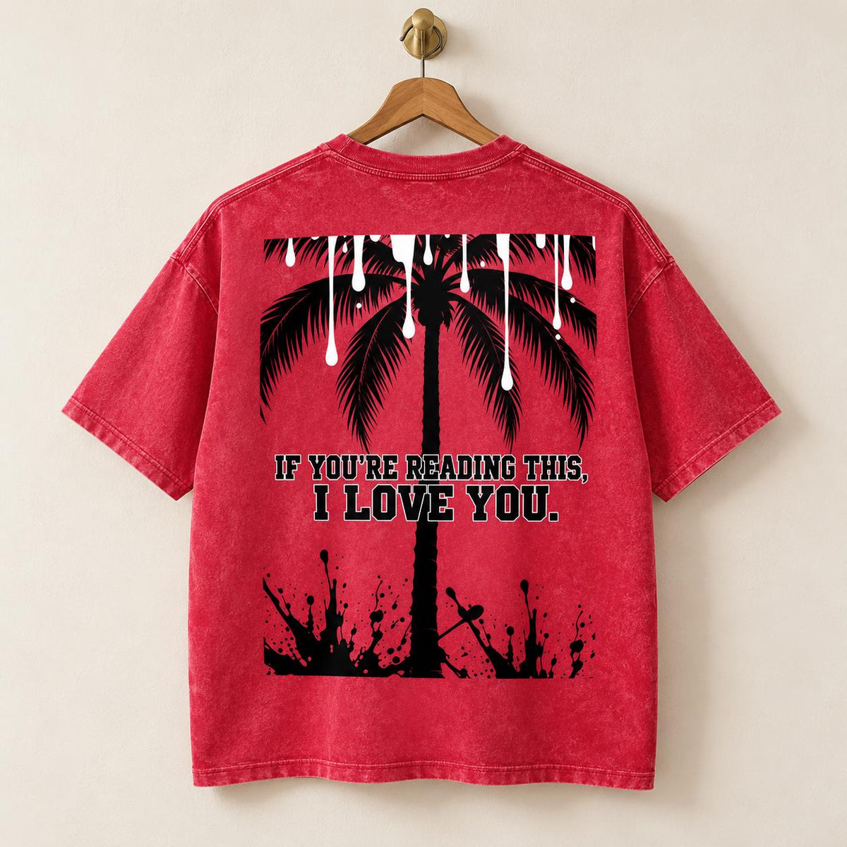 Washed Red Oversized T-Shirt, Palm Tree Graphic, Christian Streetwear (100% Cotton)