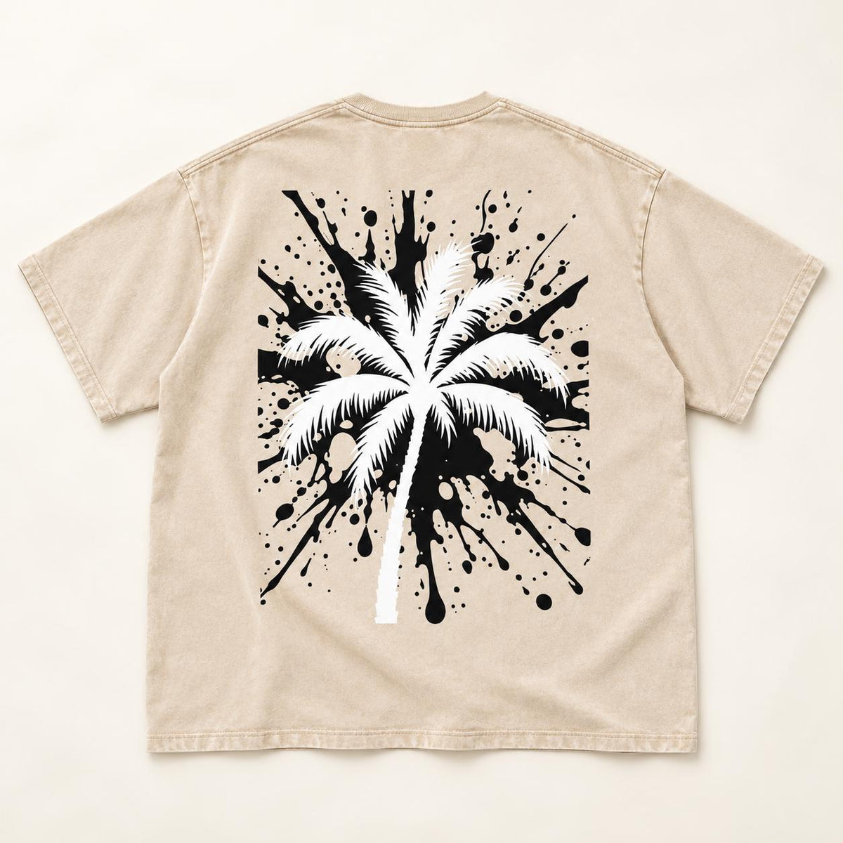 God Is Good Palm Tree Oversized Tee, Cream Splatter Back, Limited Edition