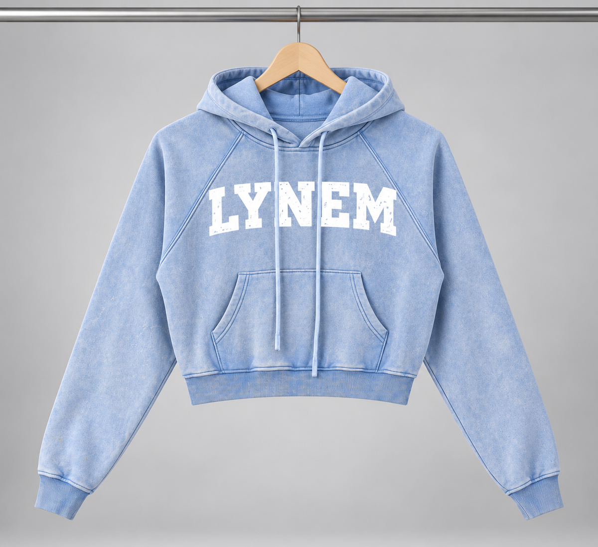 Lynem Snow Washed Cropped Hoodie Pink And Blue
