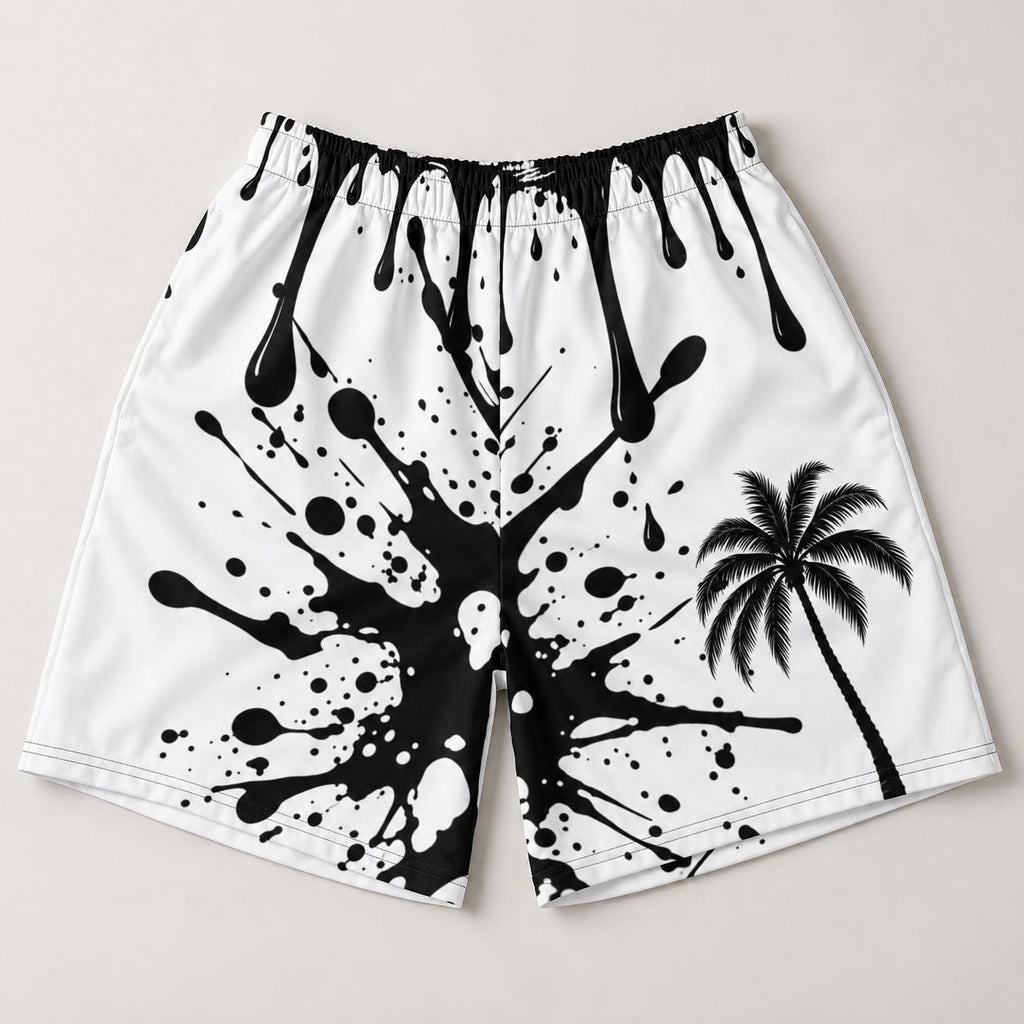 Limited Edition Palm Tree Paint Drip Shorts, Monochrome Streetwear (50 Pairs)