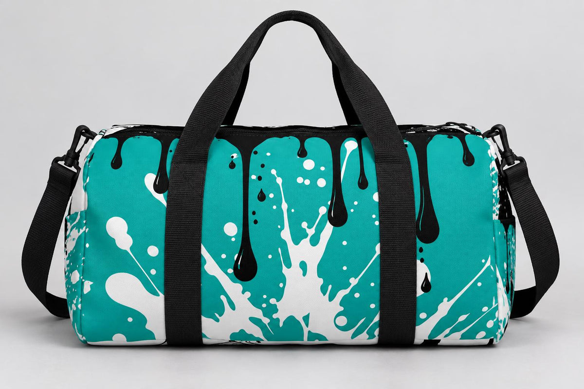 Limited Edition Teal Palm Tree Duffel Bag – Paint Splatter, Faith-Inspired Gym Bag