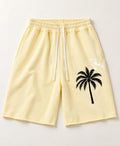 Butter Yellow Palm Tree Sweat Shorts, God Is Good Graphic, Relaxed Fit (Limited Edition)