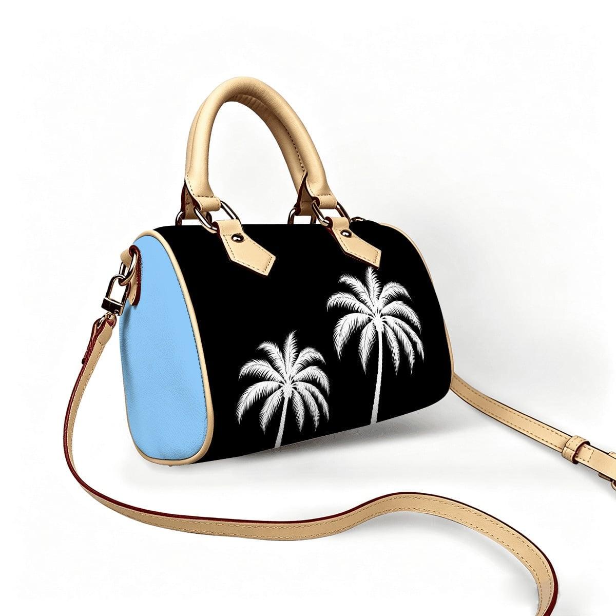 Limited Edition Baby Blues Leather Handbag – Palm Tree Print, Barrel Shape (1 of 100)